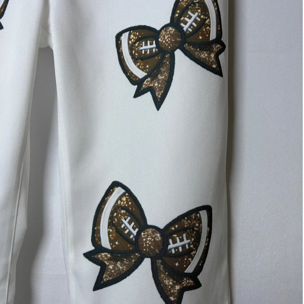Football Bow Wide Leg Womens Sz. Small White Fringe Gameday‎ Pants